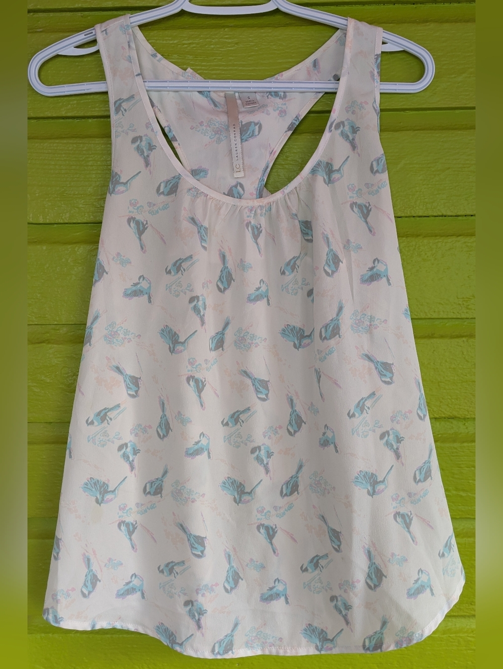 Lauren Conrad sleeveless Floral Racerback With Ruffle Camisole Chickadee Print